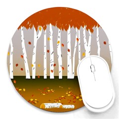 Birch Trees Fall Autumn Leaves Round Mousepad by Sarkoni