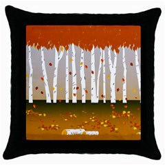 Birch Trees Fall Autumn Leaves Throw Pillow Case (black) by Sarkoni