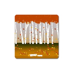 Birch Trees Fall Autumn Leaves Square Magnet by Sarkoni