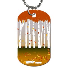 Birch Trees Fall Autumn Leaves Dog Tag (one Side) by Sarkoni