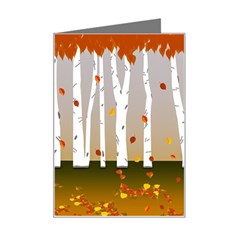 Birch Trees Fall Autumn Leaves Mini Greeting Card by Sarkoni