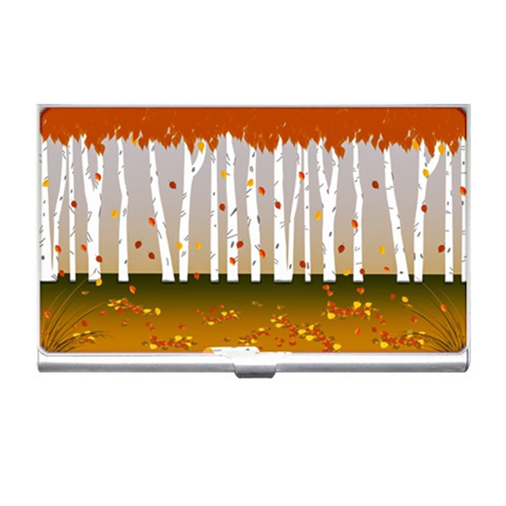 Birch Trees Fall Autumn Leaves Business Card Holder