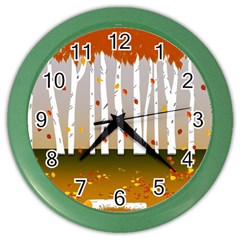 Birch Trees Fall Autumn Leaves Color Wall Clock by Sarkoni