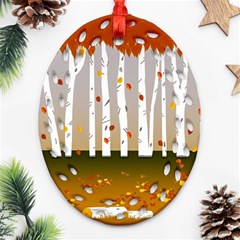 Birch Trees Fall Autumn Leaves Oval Filigree Ornament (two Sides) by Sarkoni