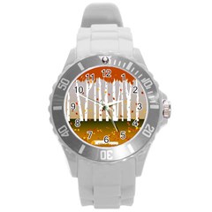 Birch Trees Fall Autumn Leaves Round Plastic Sport Watch (l) by Sarkoni