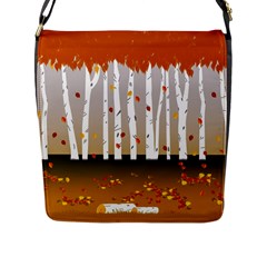 Birch Trees Fall Autumn Leaves Flap Closure Messenger Bag (l) by Sarkoni