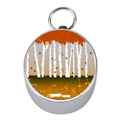 Birch Trees Fall Autumn Leaves Mini Silver Compasses by Sarkoni