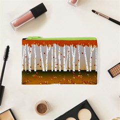 Birch Trees Fall Autumn Leaves Cosmetic Bag (xs) by Sarkoni