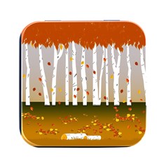 Birch Trees Fall Autumn Leaves Square Metal Box (black) by Sarkoni