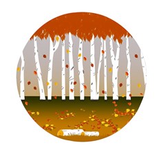 Birch Trees Fall Autumn Leaves Mini Round Pill Box by Sarkoni