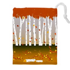 Birch Trees Fall Autumn Leaves Drawstring Pouch (4xl) by Sarkoni