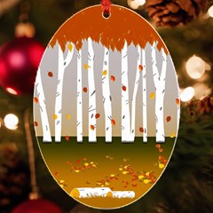 Birch Trees Fall Autumn Leaves Uv Print Acrylic Ornament Oval by Sarkoni