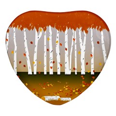 Birch Trees Fall Autumn Leaves Heart Glass Fridge Magnet (4 Pack) by Sarkoni