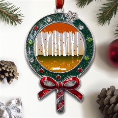 Birch Trees Fall Autumn Leaves Metal X mas Lollipop With Crystal Ornament by Sarkoni