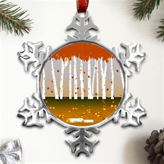 Birch Trees Fall Autumn Leaves Metal Small Snowflake Ornament by Sarkoni