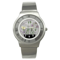 Flower Butterfly Pot Stainless Steel Watch by Sarkoni