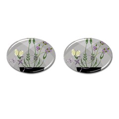 Flower Butterfly Pot Cufflinks (oval) by Sarkoni