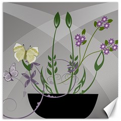 Flower Butterfly Pot Canvas 12  X 12  by Sarkoni