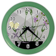 Flower Butterfly Pot Color Wall Clock by Sarkoni