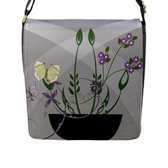 Flower Butterfly Pot Flap Closure Messenger Bag (l) by Sarkoni