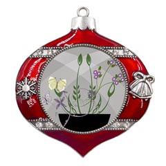 Flower Butterfly Pot Metal Snowflake And Bell Red Ornament by Sarkoni