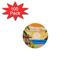 Vector Graphic Clipart Beach House 1  Mini Buttons (100 Pack)  by Sarkoni