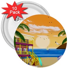 Vector Graphic Clipart Beach House 3  Buttons (10 Pack)  by Sarkoni