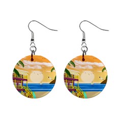 Vector Graphic Clipart Beach House Mini Button Earrings by Sarkoni