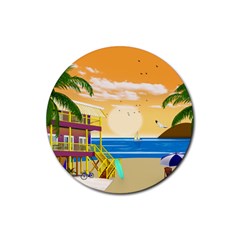 Vector Graphic Clipart Beach House Rubber Round Coaster (4 Pack) by Sarkoni