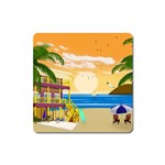 Vector Graphic Clipart Beach House Square Magnet Front