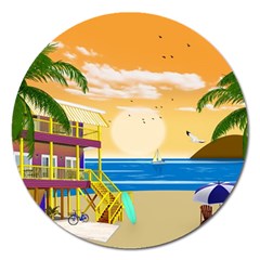 Vector Graphic Clipart Beach House Magnet 5  (round) by Sarkoni