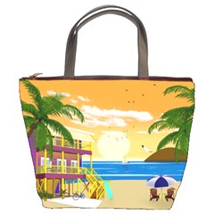 Vector Graphic Clipart Beach House Bucket Bag by Sarkoni