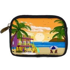 Vector Graphic Clipart Beach House Digital Camera Leather Case by Sarkoni