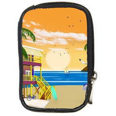 Vector Graphic Clipart Beach House Compact Camera Leather Case by Sarkoni