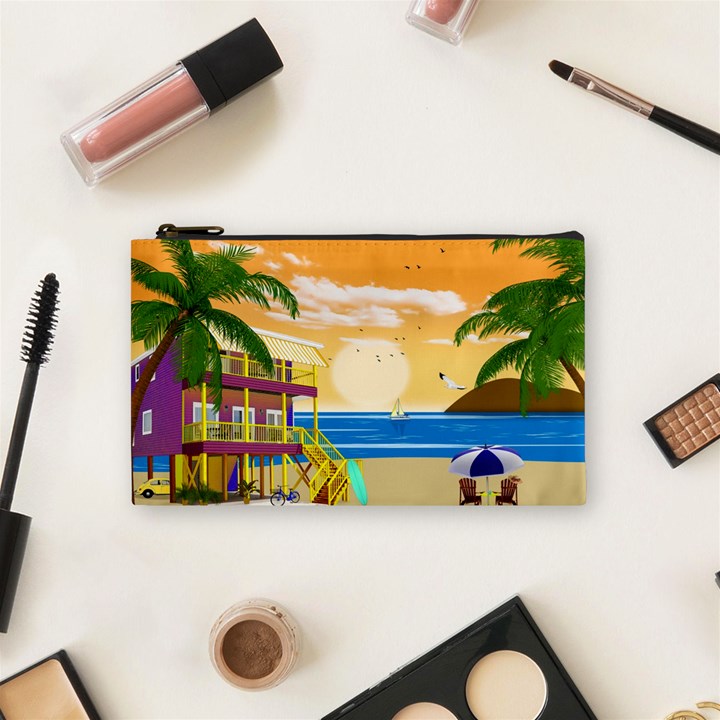 Vector Graphic Clipart Beach House Cosmetic Bag (Small)