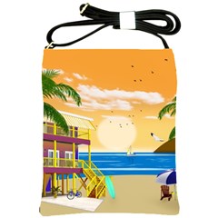 Vector Graphic Clipart Beach House Shoulder Sling Bag by Sarkoni