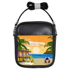 Vector Graphic Clipart Beach House Girls Sling Bag by Sarkoni