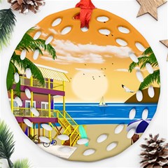 Vector Graphic Clipart Beach House Round Filigree Ornament (two Sides) by Sarkoni