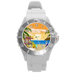 Vector Graphic Clipart Beach House Round Plastic Sport Watch (l) by Sarkoni