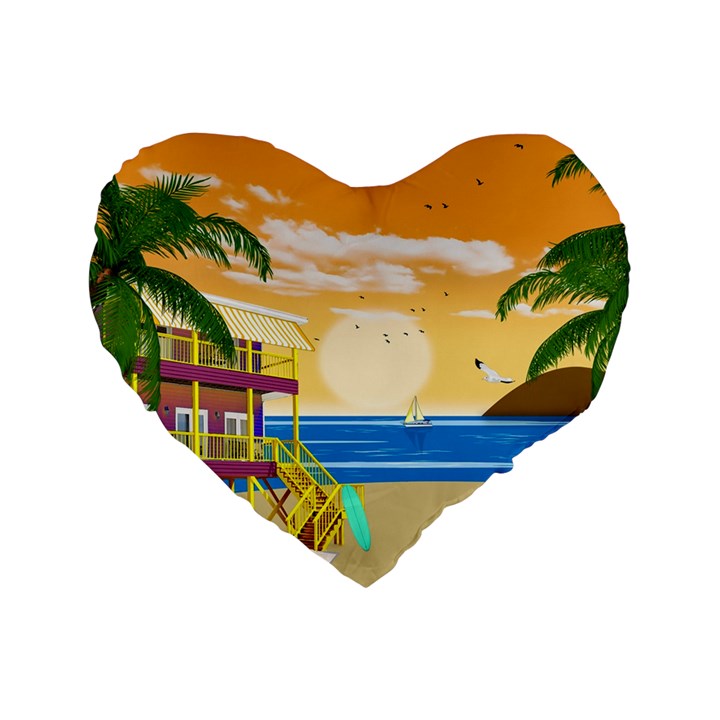 Vector Graphic Clipart Beach House Standard 16  Premium Heart Shape Cushions