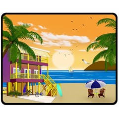 Vector Graphic Clipart Beach House Two Sides Fleece Blanket (medium) by Sarkoni