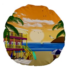 Vector Graphic Clipart Beach House Large 18  Premium Flano Round Cushions