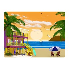 Vector Graphic Clipart Beach House Two Sides Premium Plush Fleece Blanket (mini) by Sarkoni