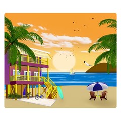 Vector Graphic Clipart Beach House Two Sides Premium Plush Fleece Blanket (small) by Sarkoni