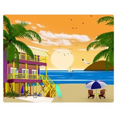 Vector Graphic Clipart Beach House Two Sides Premium Plush Fleece Blanket (medium) by Sarkoni