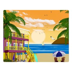 Vector Graphic Clipart Beach House Two Sides Premium Plush Fleece Blanket (large) by Sarkoni