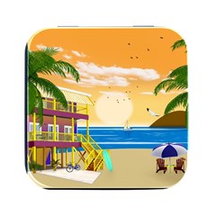 Vector Graphic Clipart Beach House Square Metal Box (black) by Sarkoni