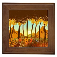 Mountains Fall Flowers Framed Tile by Sarkoni