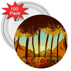 Mountains Fall Flowers 3  Buttons (100 Pack) 