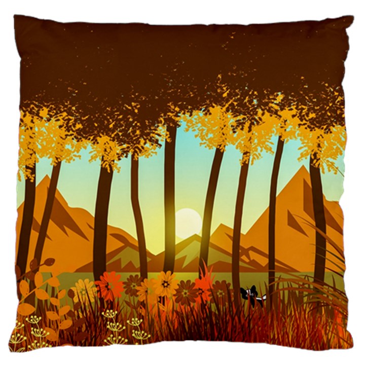 Mountains Fall Flowers Large Premium Plush Fleece Cushion Case (One Side)